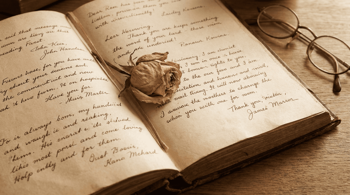 Condoleanceboek met handgeschreven berichten
